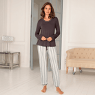 Lady Avenue Bamboo Flannel - Deer/Rose Stripes - 84-2086-1065