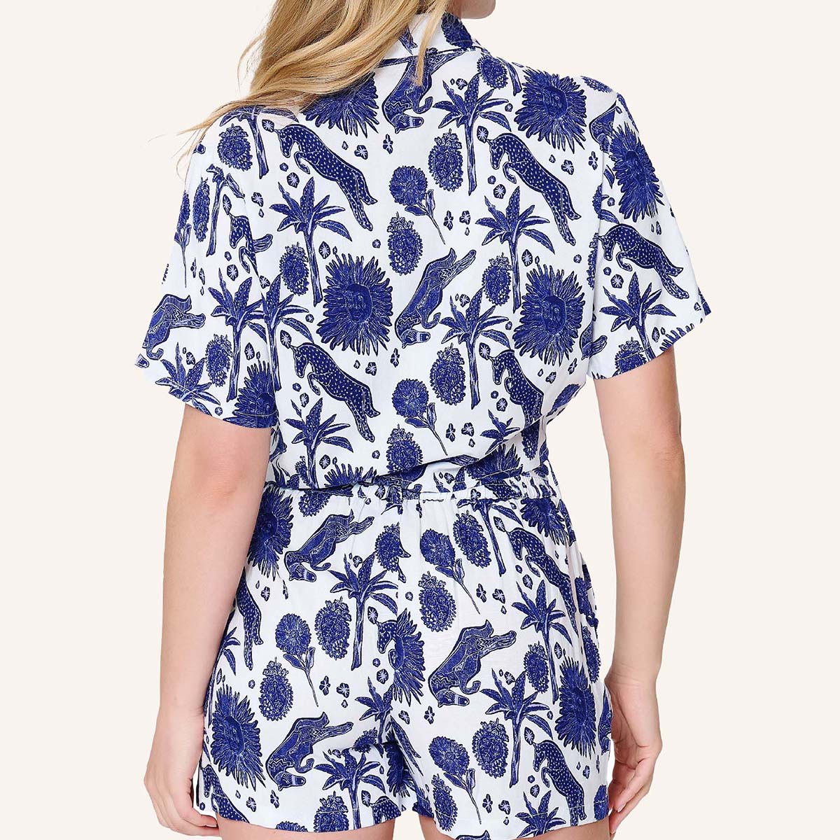LingaDore t-shirt- og shorts-sæt, multi - 8206SET - 345 - Blue White Print