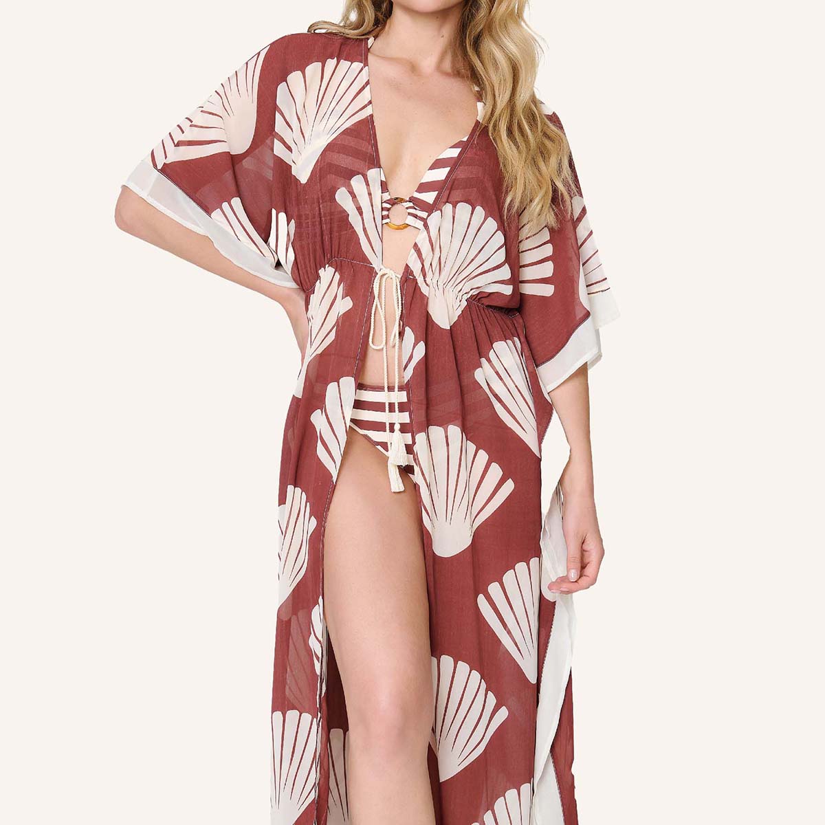 LingaDore Summer Stripes kimono, rød - 8218P-1 - 354 - Sable Stripe