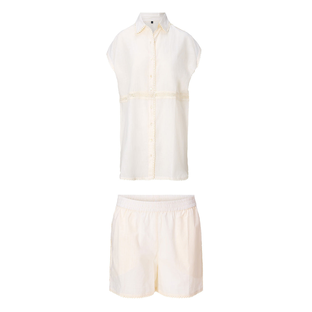 LingaDore Comfy days t-shirt- og shorts-sæt, creme - 8233 - 252 - Off White