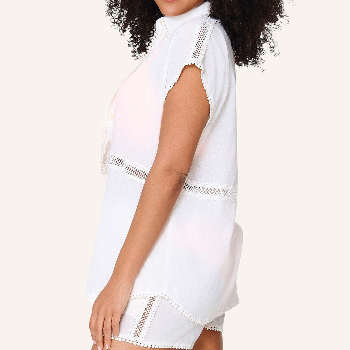 LingaDore Comfy days t-shirt- og shorts-sæt, creme - 8233 - 252 - Off White
